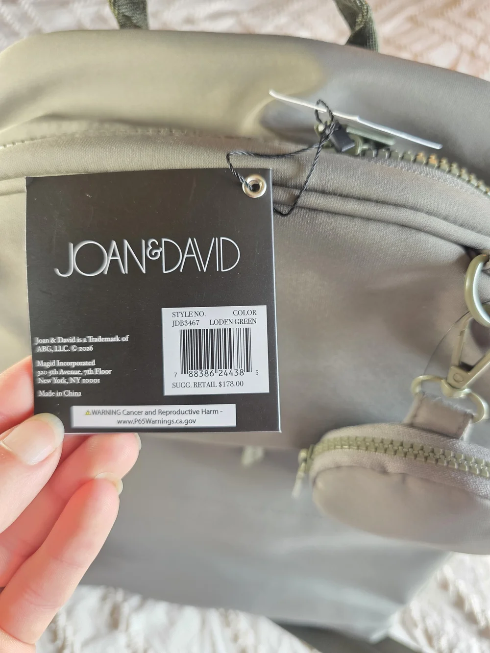 NWT Men's Olive Green Backpack with Coin Pouch